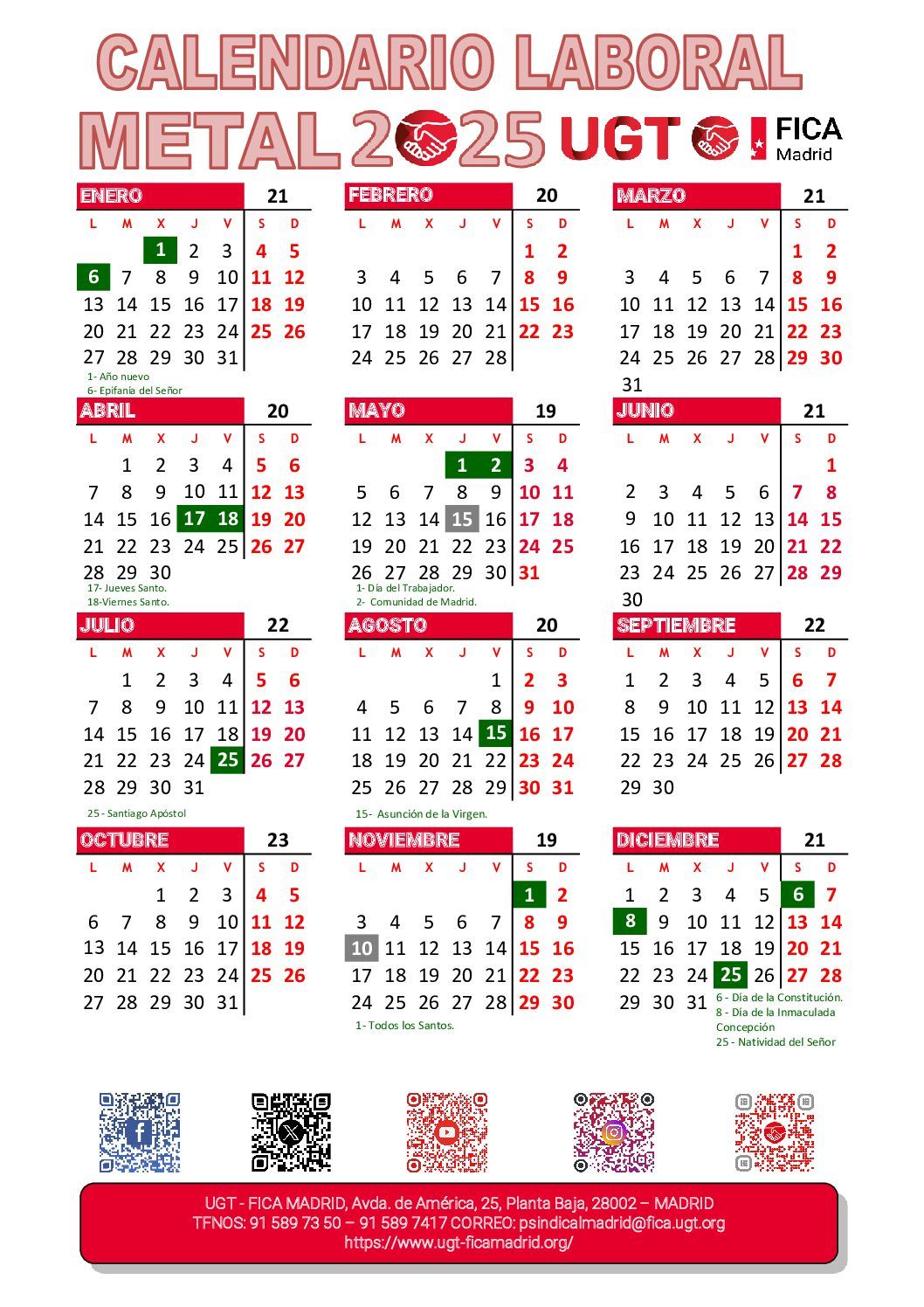 Calendario laboral del Metal 2025